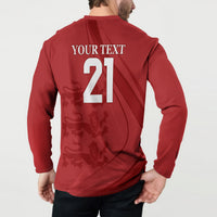 Red long-sleeve sweatshirt back: YOUR TEXT 21 number print with lion pattern