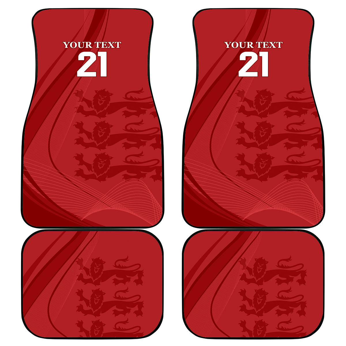 Red car mat set of four with lion pattern and '21' on each mat