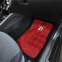 Red front seat car mat with lion pattern and '21' text on the surface