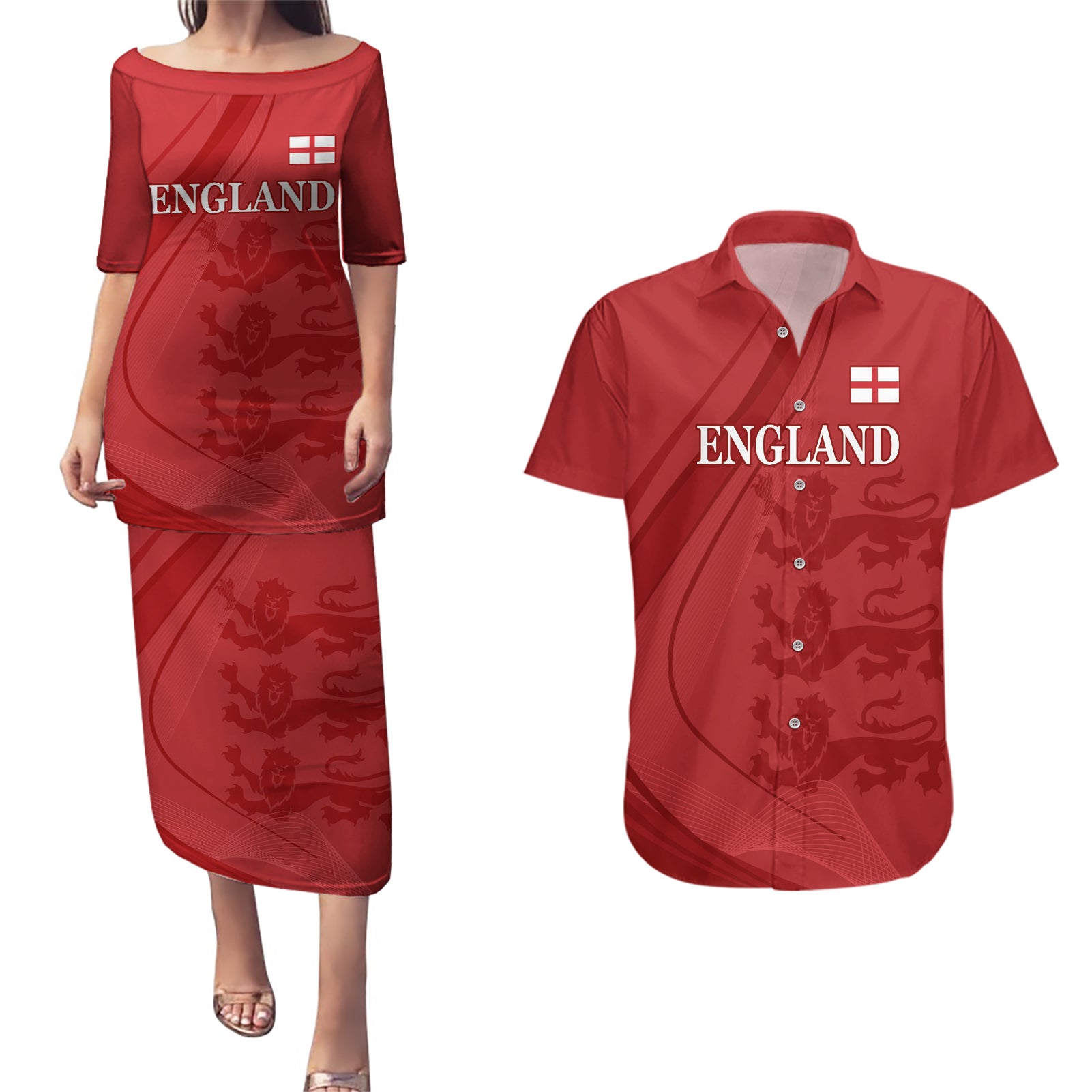 England Cricket World Cup 2024 Couples Matching Puletasi and Hawaiian Shirt Tri Lions Make Champions LT9 - Wonder Print Shop