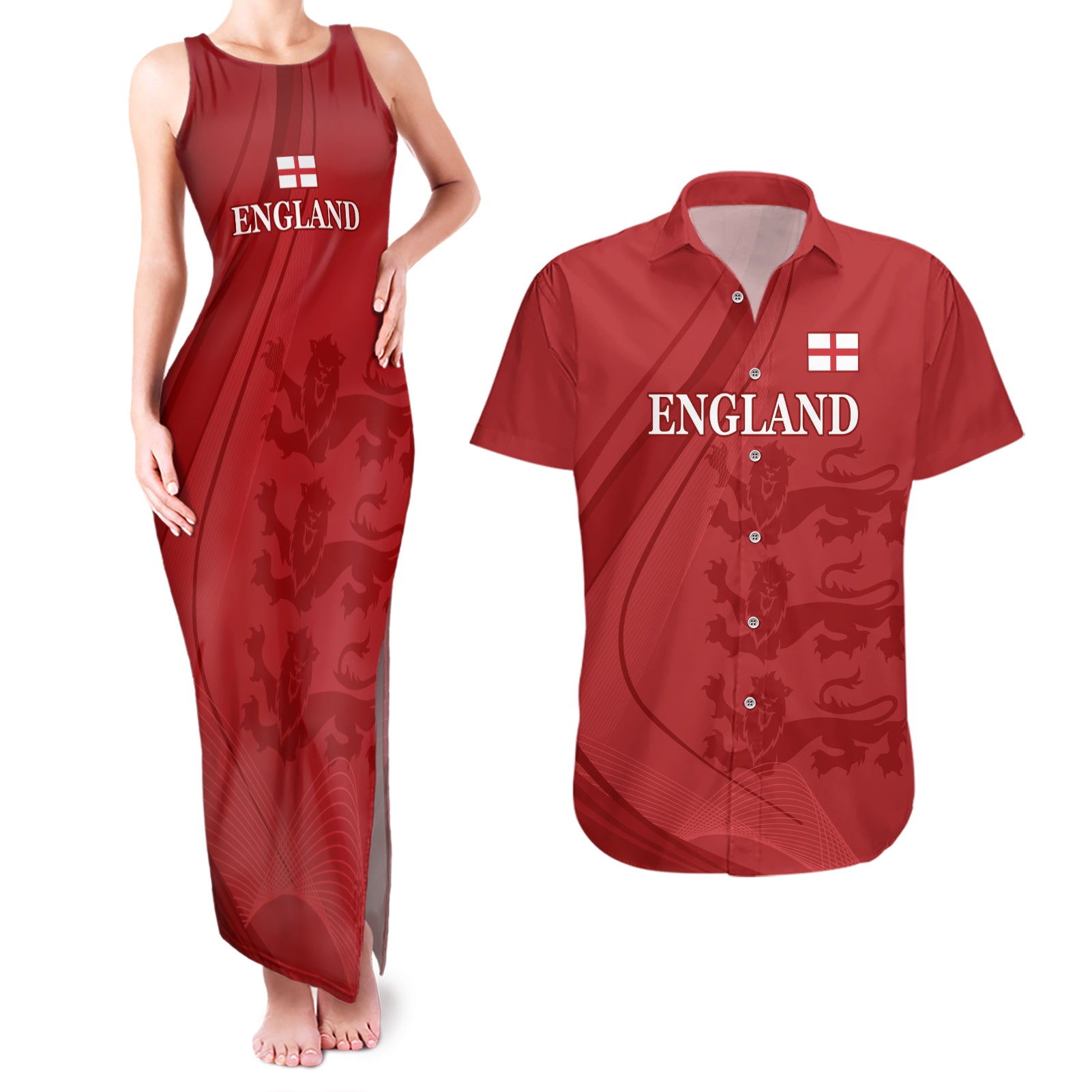 England Cricket World Cup 2024 Couples Matching Tank Maxi Dress and Hawaiian Shirt Tri Lions Make Champions LT9 - Wonder Print Shop