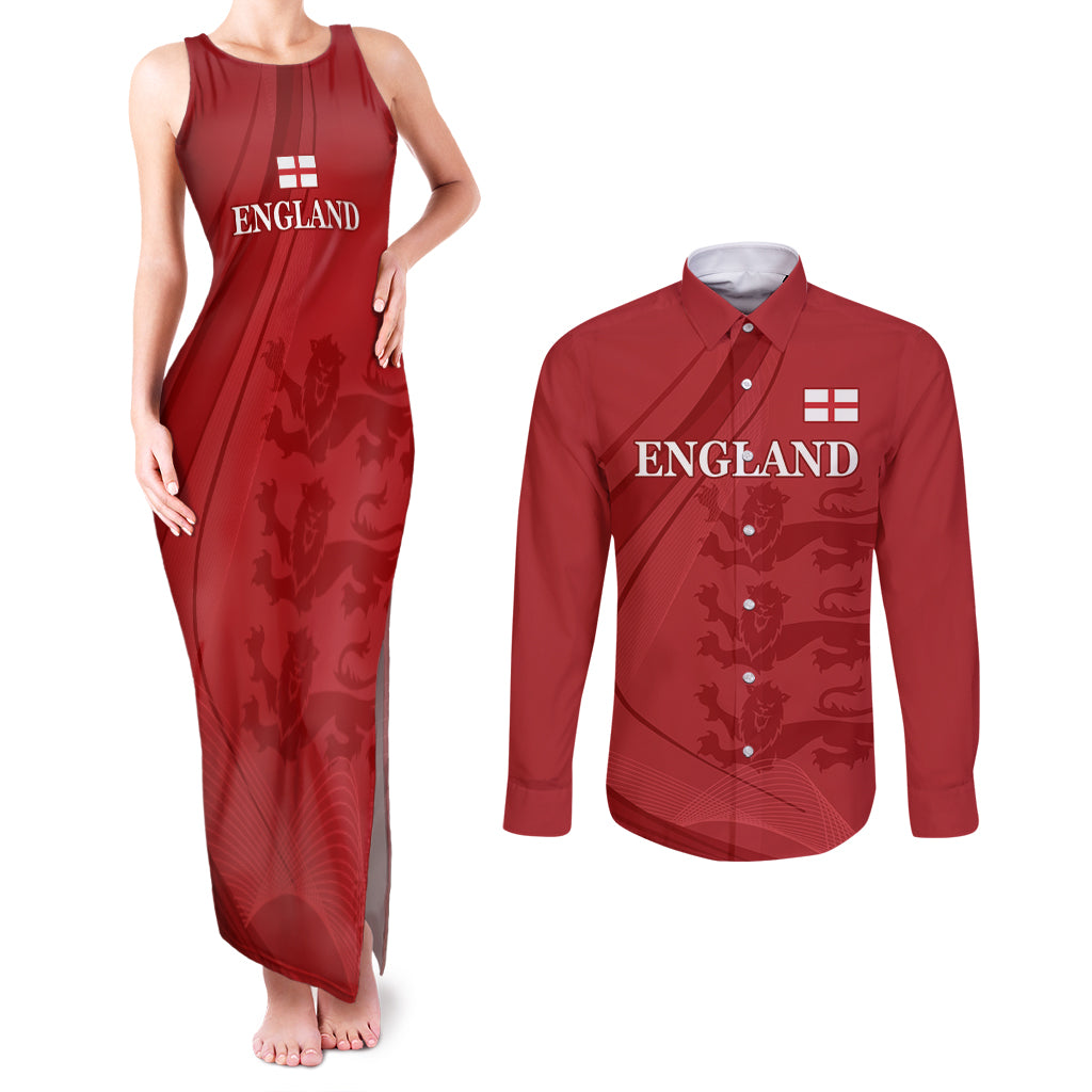 England Cricket World Cup 2024 Couples Matching Tank Maxi Dress and Long Sleeve Button Shirt Tri Lions Make Champions LT9 - Wonder Print Shop