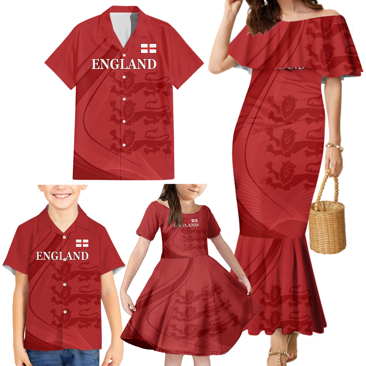 England Cricket World Cup 2024 Family Matching Mermaid Dress and Hawaiian Shirt Tri Lions Make Champions LT9 - Wonder Print Shop