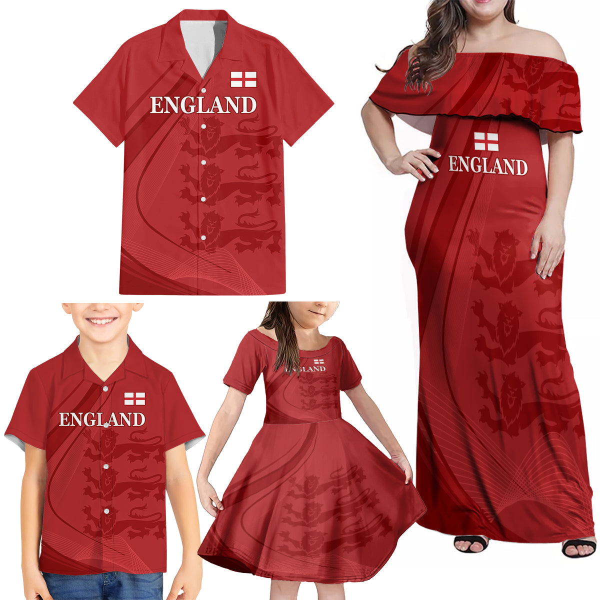 England Cricket World Cup 2024 Family Matching Off Shoulder Maxi Dress and Hawaiian Shirt Tri Lions Make Champions LT9 - Wonder Print Shop