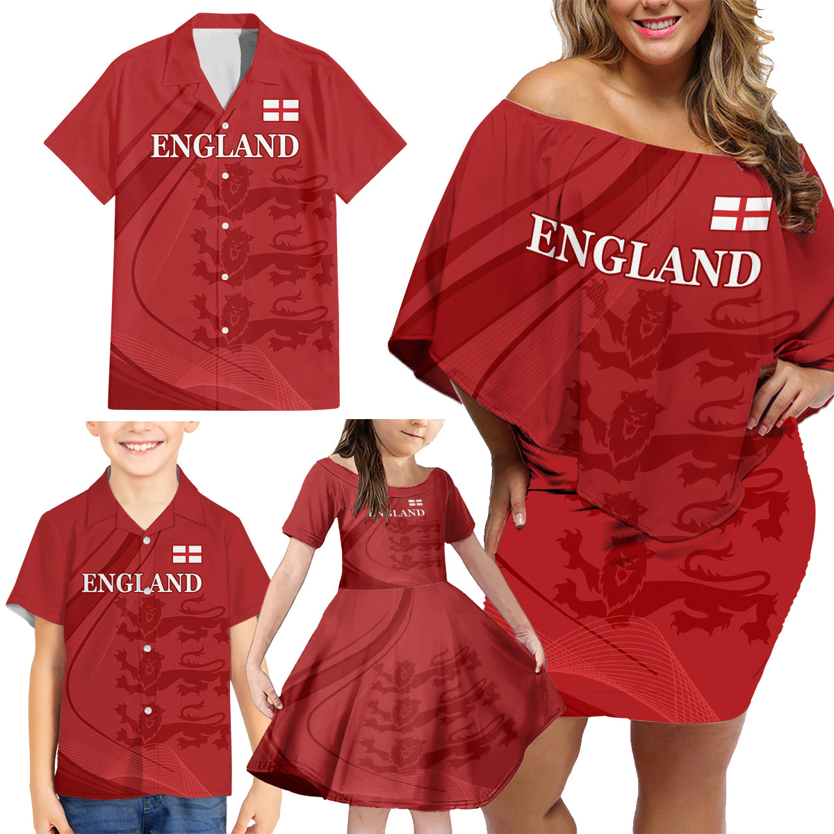 England Cricket World Cup 2024 Family Matching Off Shoulder Short Dress and Hawaiian Shirt Tri Lions Make Champions LT9 - Wonder Print Shop