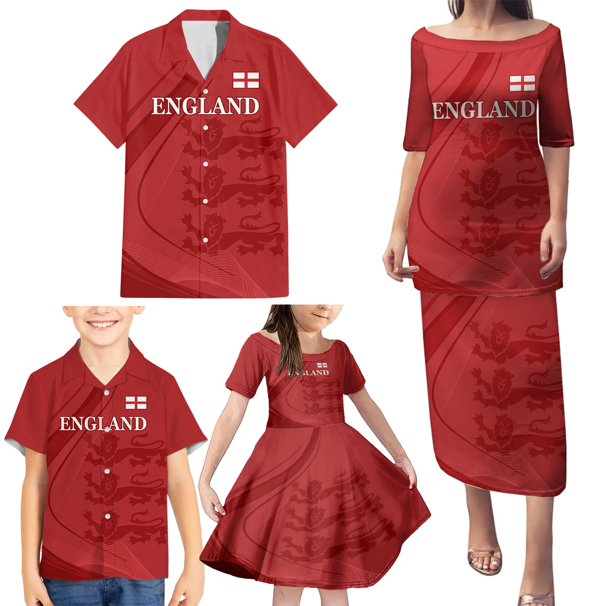 England Cricket World Cup 2024 Family Matching Puletasi and Hawaiian Shirt Tri Lions Make Champions - Wonder Print Shop