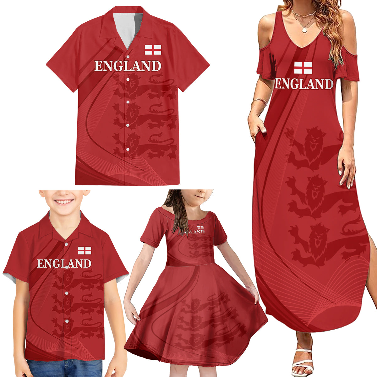 England Cricket World Cup 2024 Family Matching Summer Maxi Dress and Hawaiian Shirt Tri Lions Make Champions - Wonder Print Shop