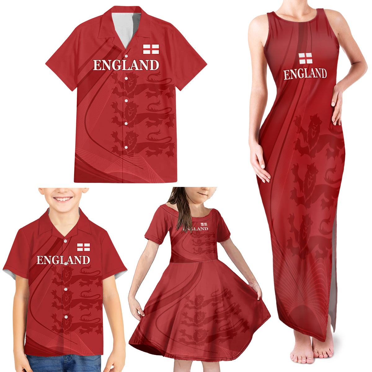 England Cricket World Cup 2024 Family Matching Tank Maxi Dress and Hawaiian Shirt Tri Lions Make Champions - Wonder Print Shop