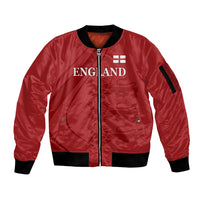 Red unisex bomber jacket with front zip, ribbed cuffs, and England graphic on chest