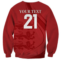 Red crewneck sweatshirt back with large 21 number and Your Text print
