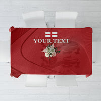 Red tablecloth with England flag and central crest graphic, rectangular table cover