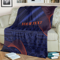 Blue blanket with red wave stripes and 'YOUR TEXT' lettering