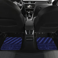Rear car floor mats in blue with orange border and '21' graphic, pair shown