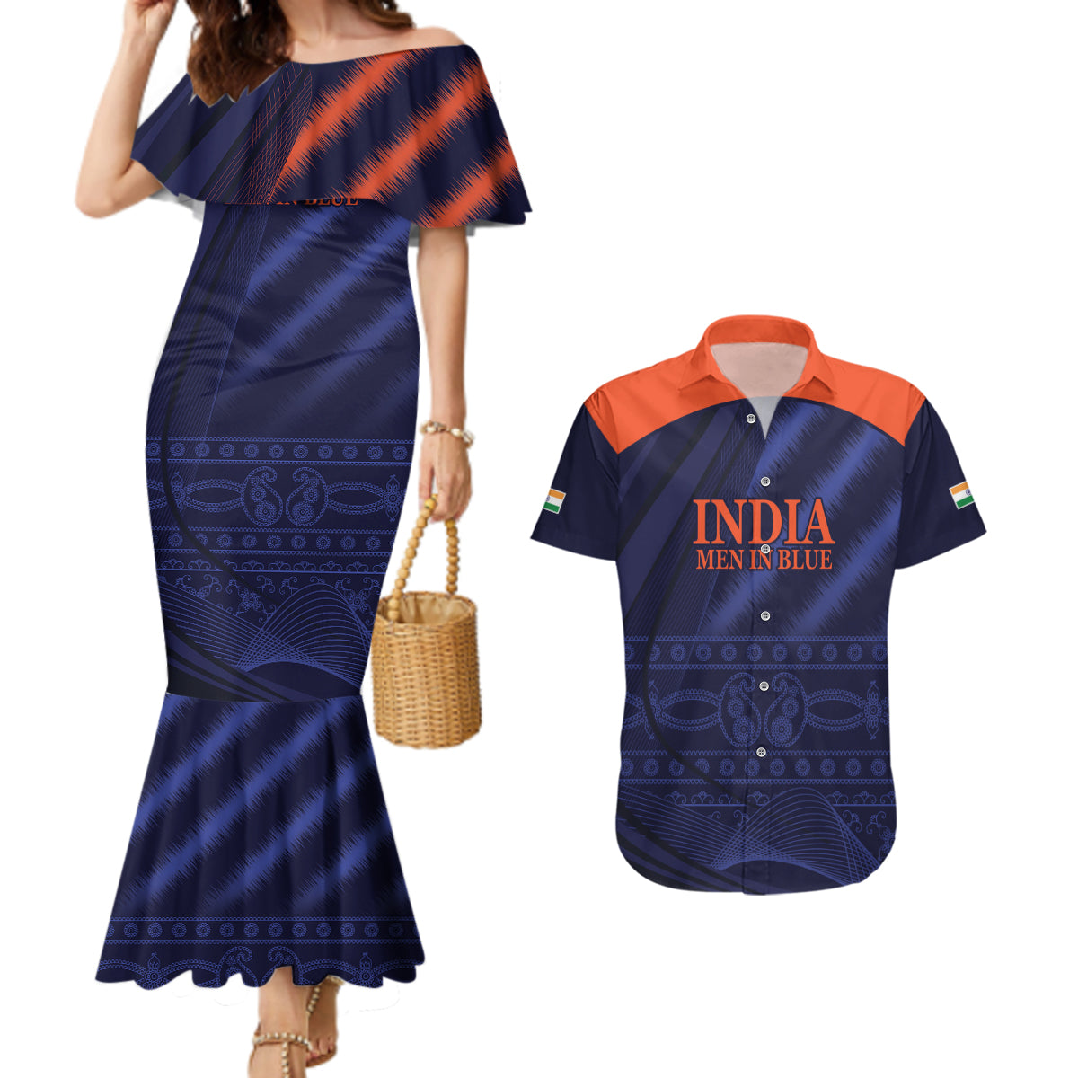 India Cricket World Cup 2024 Couples Matching Mermaid Dress and Hawaiian Shirt Men In Blue Make Champions LT9 - Wonder Print Shop