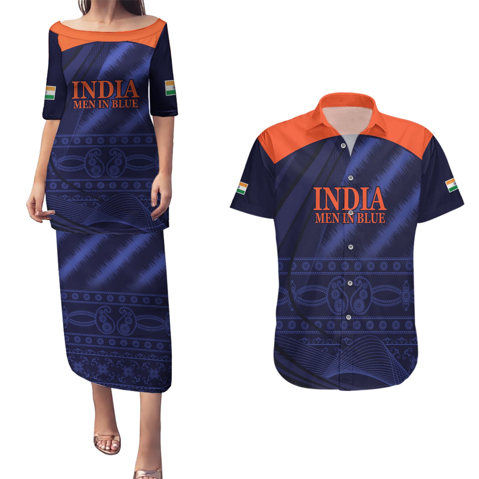 India Cricket World Cup 2024 Couples Matching Puletasi and Hawaiian Shirt Men In Blue Make Champions LT9 - Wonder Print Shop