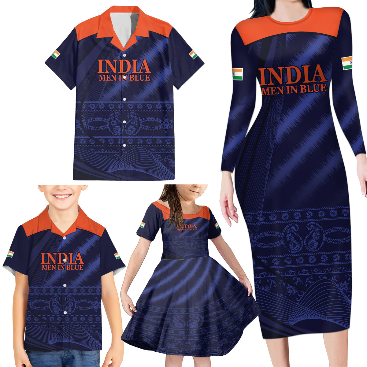 India Cricket World Cup 2024 Family Matching Long Sleeve Bodycon Dress and Hawaiian Shirt Men In Blue Make Champions LT9 - Wonder Print Shop