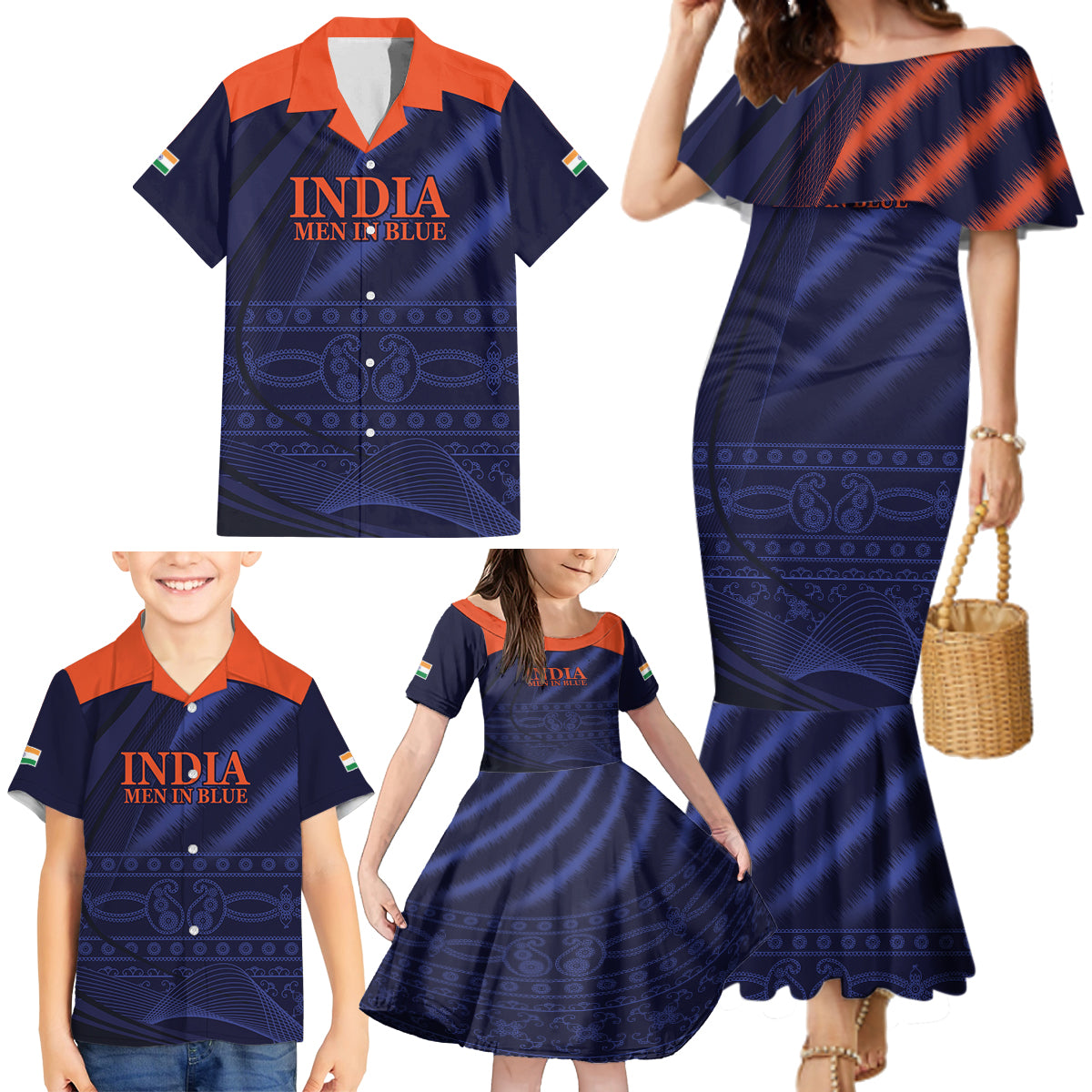 India Cricket World Cup 2024 Family Matching Mermaid Dress and Hawaiian Shirt Men In Blue Make Champions LT9 - Wonder Print Shop