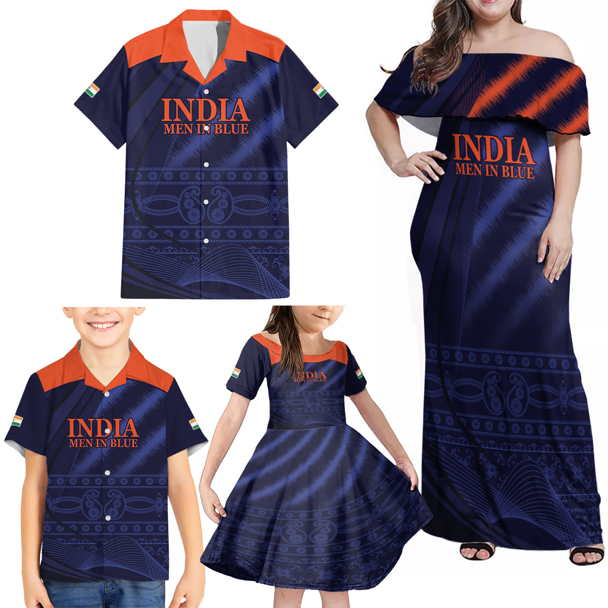 India Cricket World Cup 2024 Family Matching Off Shoulder Maxi Dress and Hawaiian Shirt Men In Blue Make Champions LT9 - Wonder Print Shop