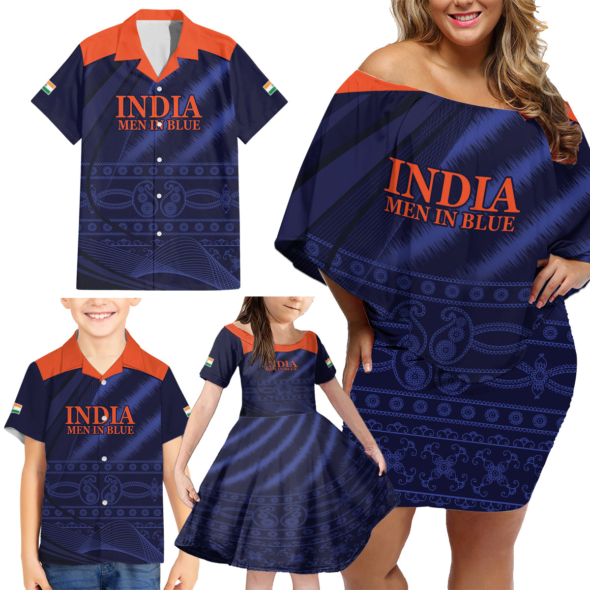 India Cricket World Cup 2024 Family Matching Off Shoulder Short Dress and Hawaiian Shirt Men In Blue Make Champions LT9 - Wonder Print Shop