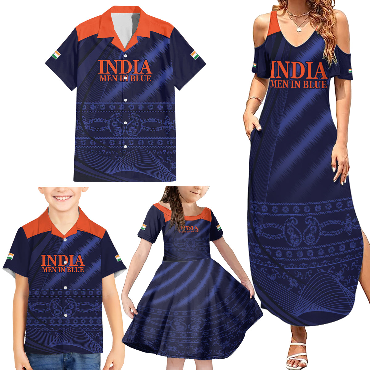 India Cricket World Cup 2024 Family Matching Summer Maxi Dress and Hawaiian Shirt Men In Blue Make Champions - Wonder Print Shop