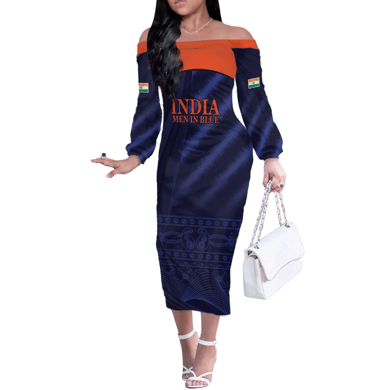 India Cricket World Cup 2024 Off The Shoulder Long Sleeve Dress Men In Blue Make Champions - Wonder Print Shop