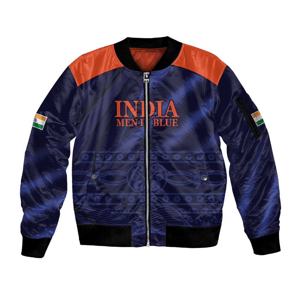 India Cricket World Cup 2024 Sleeve Zip Bomber Jacket Men In Blue Make Champions