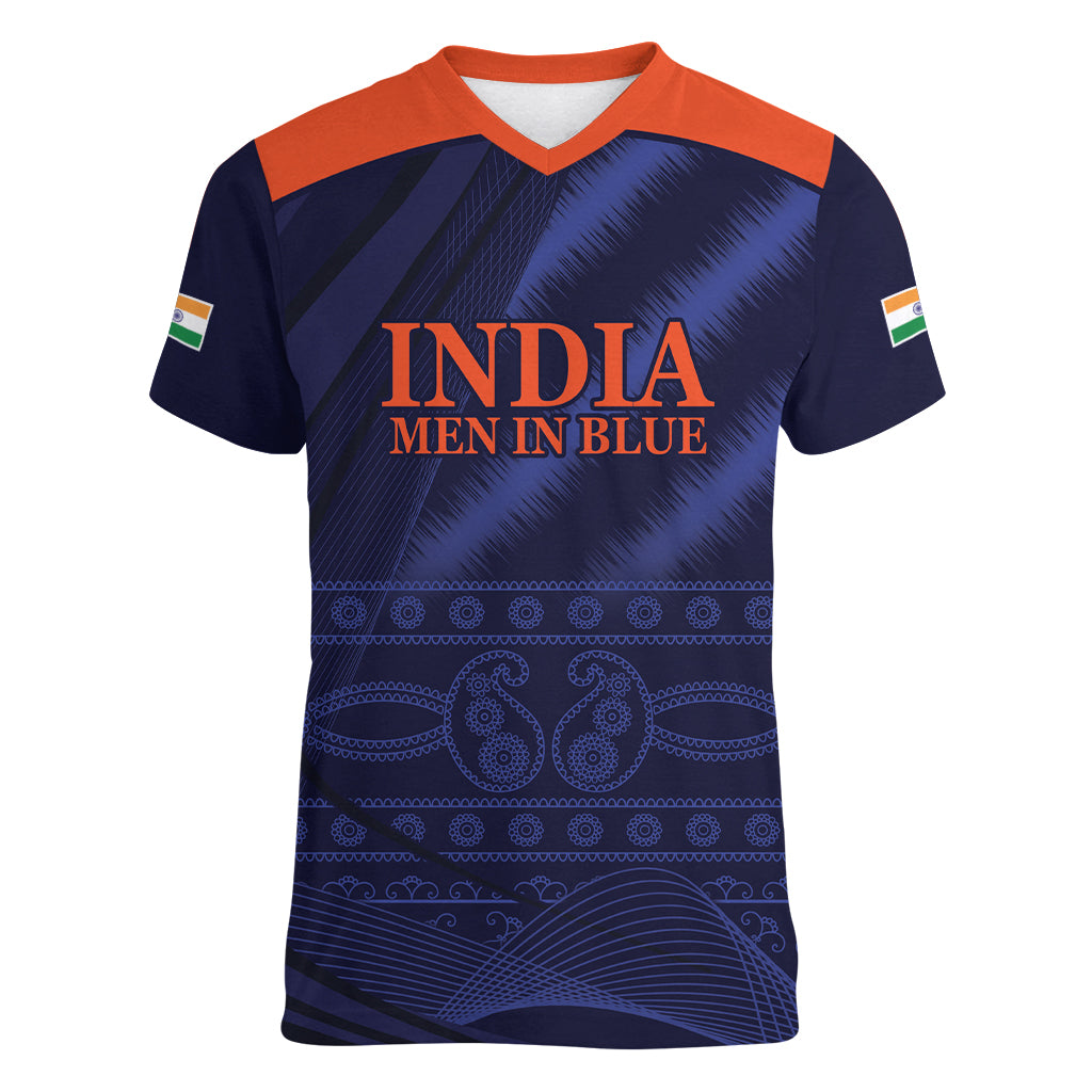 India Cricket World Cup 2024 Women V-Neck T-Shirt Men In Blue Make Champions