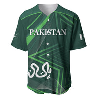 Green cricket baseball jersey with collar, button front, PAKISTAN graphic and geometric design