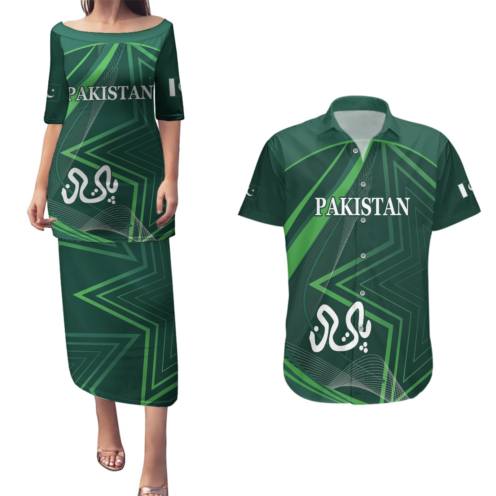 Pakistan Cricket World Cup 2024 Couples Matching Puletasi and Hawaiian Shirt Shaheens Make Champions LT9 - Wonder Print Shop