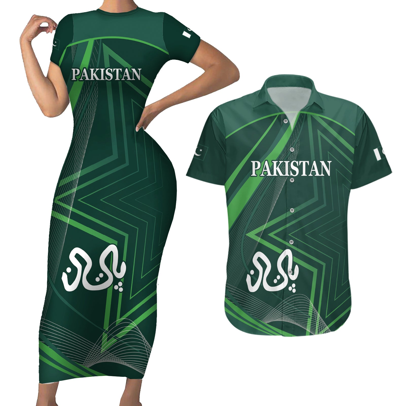 Pakistan Cricket World Cup 2024 Couples Matching Short Sleeve Bodycon Dress and Hawaiian Shirt Shaheens Make Champions LT9 - Wonder Print Shop