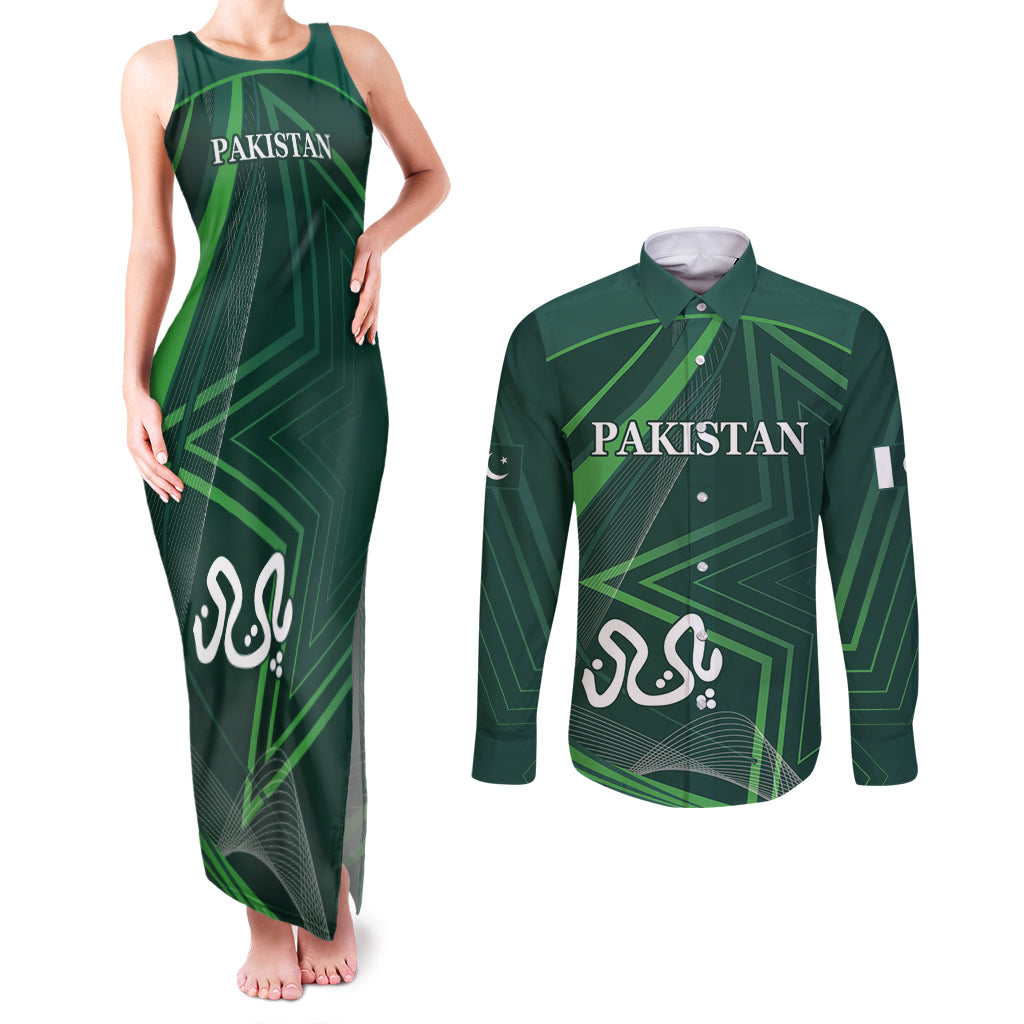 Pakistan Cricket World Cup 2024 Couples Matching Tank Maxi Dress and Long Sleeve Button Shirt Shaheens Make Champions LT9 - Wonder Print Shop