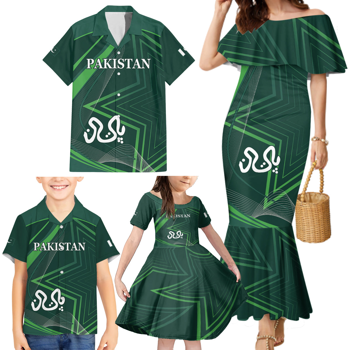 Pakistan Cricket World Cup 2024 Family Matching Mermaid Dress and Hawaiian Shirt Shaheens Make Champions LT9 - Wonder Print Shop