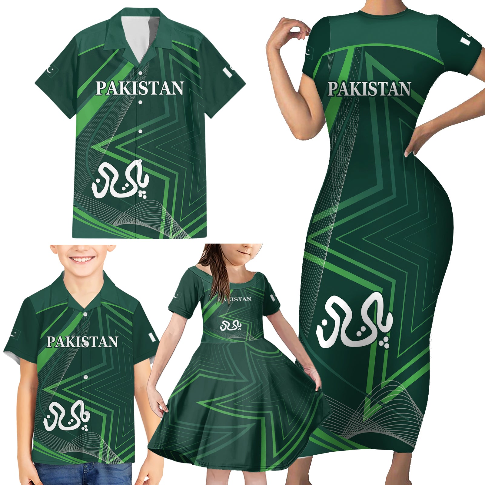 Pakistan Cricket World Cup 2024 Family Matching Short Sleeve Bodycon Dress and Hawaiian Shirt Shaheens Make Champions - Wonder Print Shop