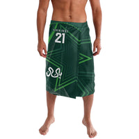 Green patterned wrap skirt with number 21 graphic and split hem, adult