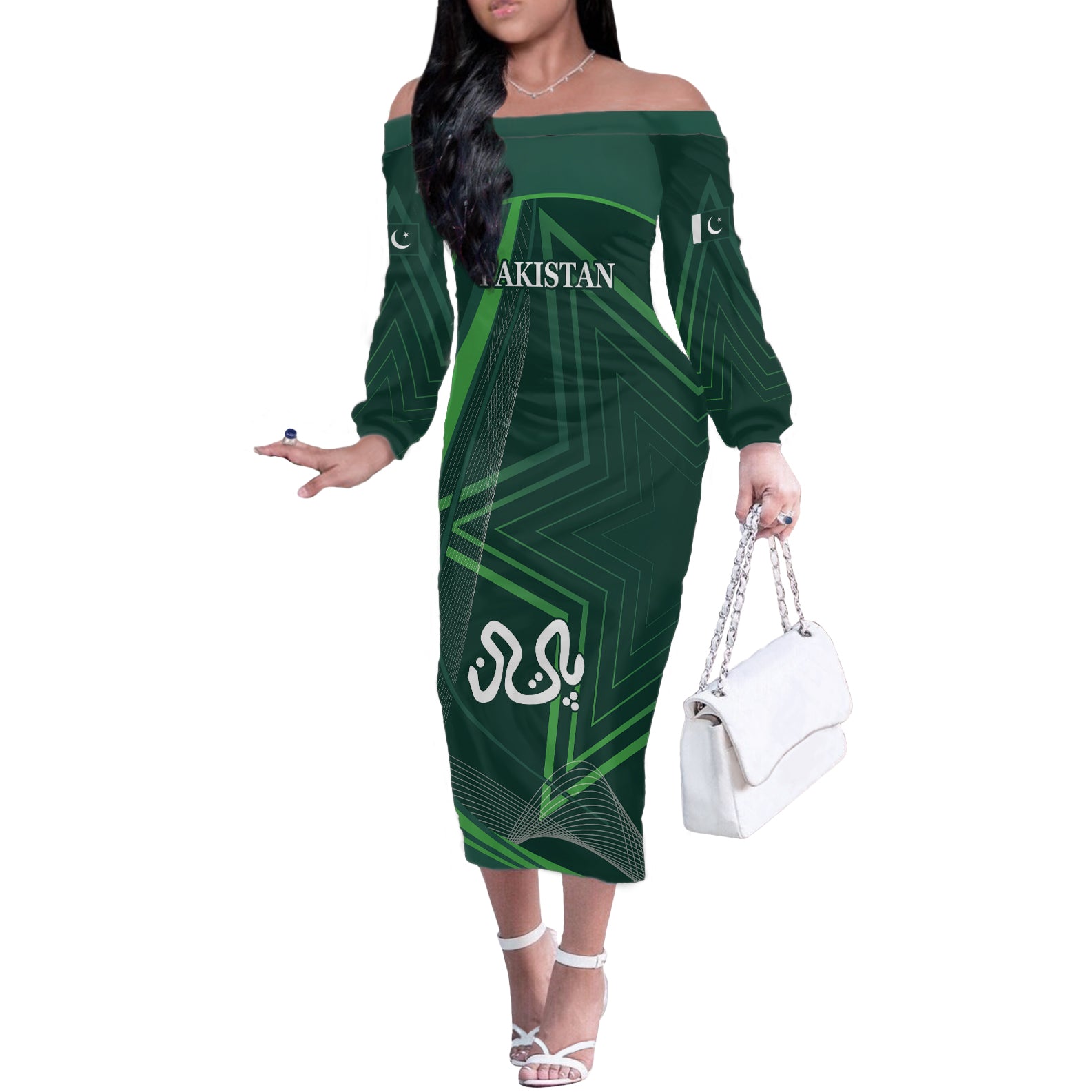 Pakistan Cricket World Cup 2024 Off The Shoulder Long Sleeve Dress Shaheens Make Champions - Wonder Print Shop