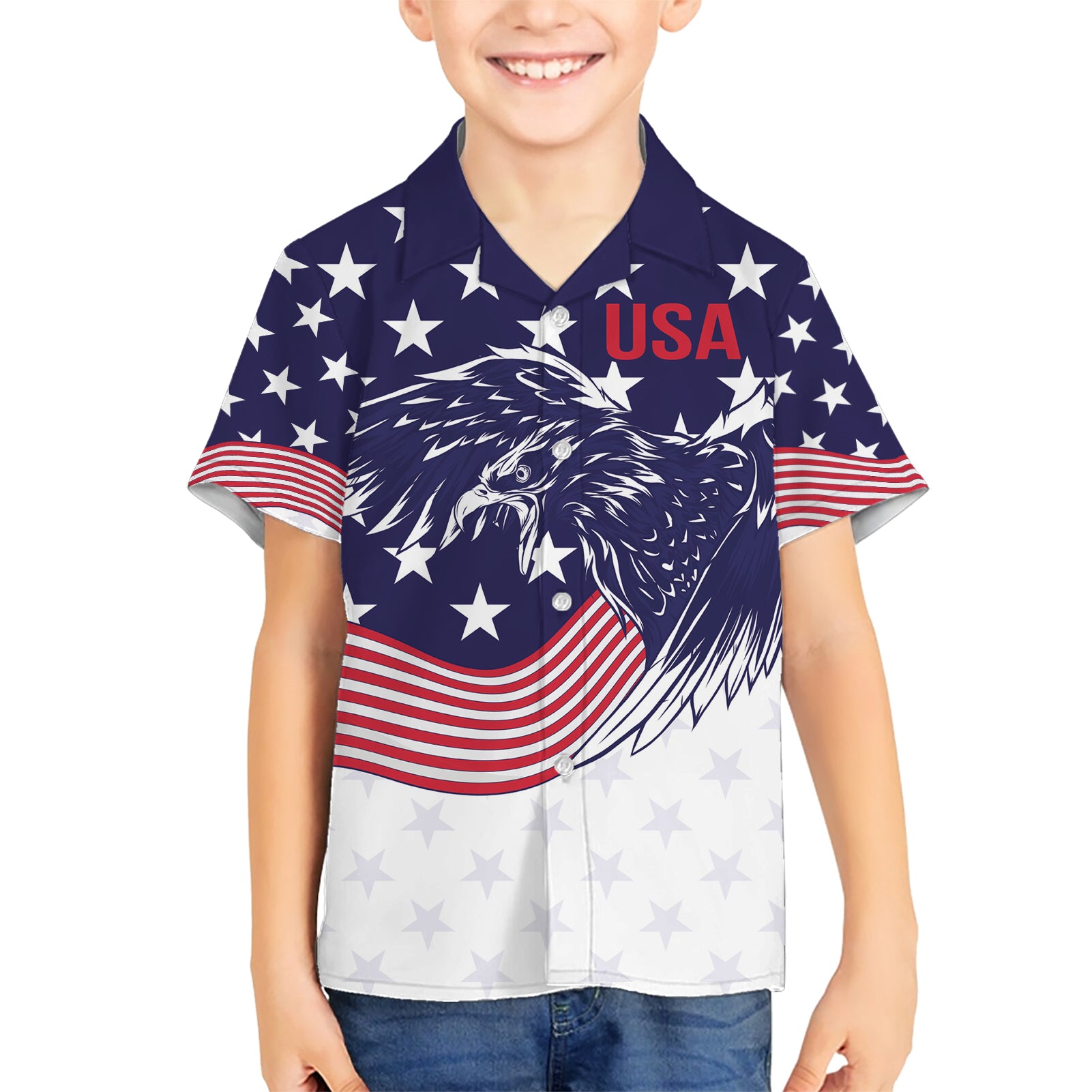 United States Cricket World Cup 2024 Kid Hawaiian Shirt USA Badge Eagle Make Champions - Wonder Print Shop