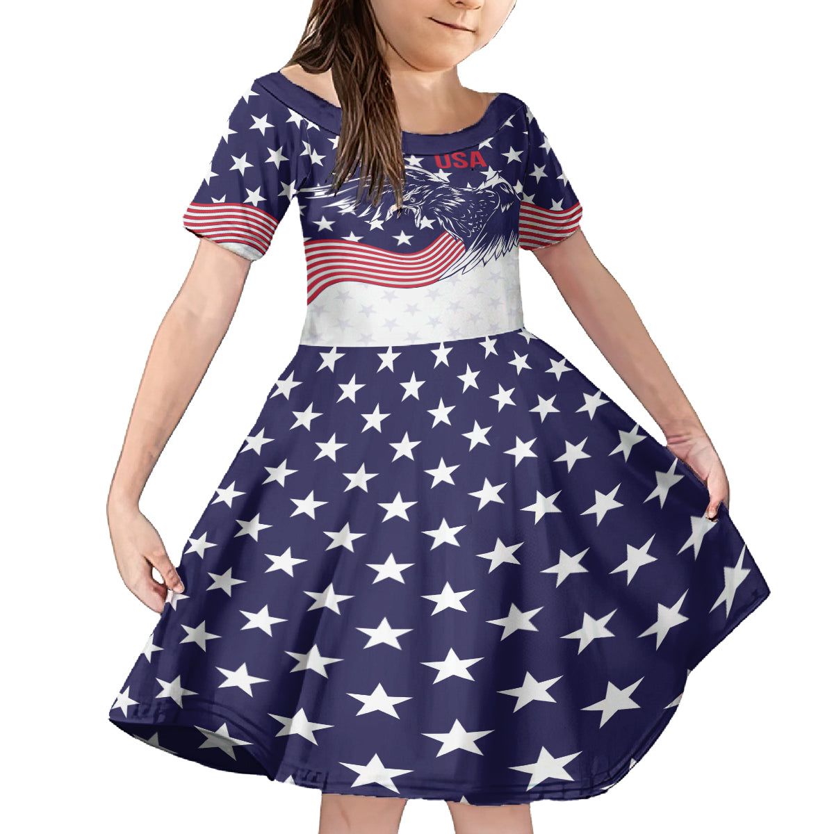 United States Cricket World Cup 2024 Kid Short Sleeve Dress USA Badge Eagle Make Champions - Wonder Print Shop