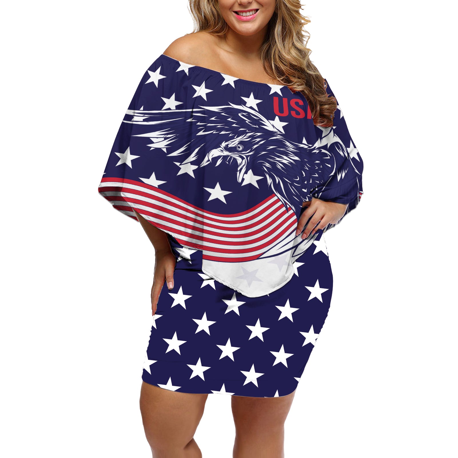 United States Cricket World Cup 2024 Off Shoulder Short Dress USA Badge Eagle Make Champions - Wonder Print Shop