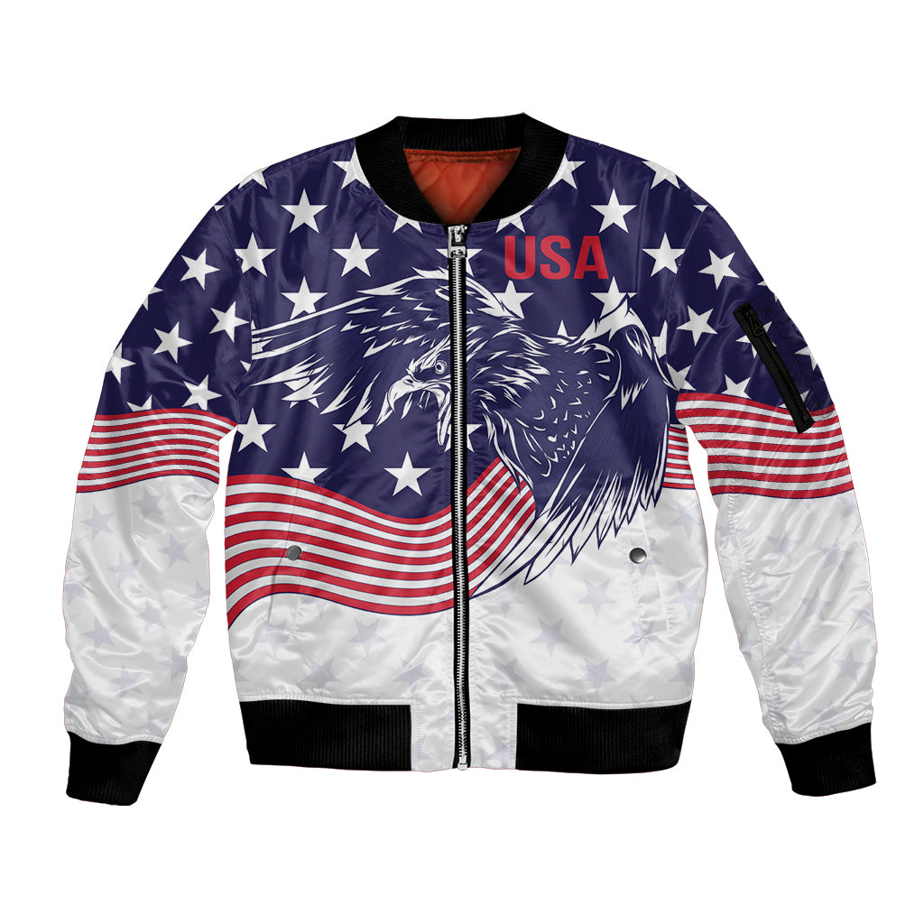 United States Cricket World Cup 2024 Sleeve Zip Bomber Jacket USA Badge Eagle Make Champions