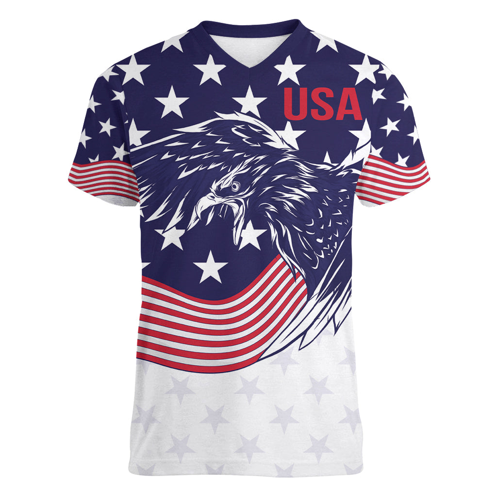 United States Cricket World Cup 2024 Women V-Neck T-Shirt USA Badge Eagle Make Champions