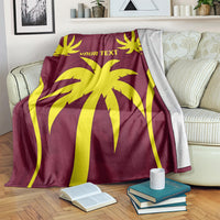 Burgundy maroon and yellow cricket-themed blanket with centered "YOUR TEXT" print