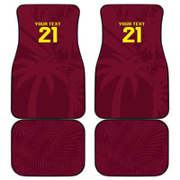 Maroon car floor mats set of four with black border, 'YOUR TEXT 21' on each