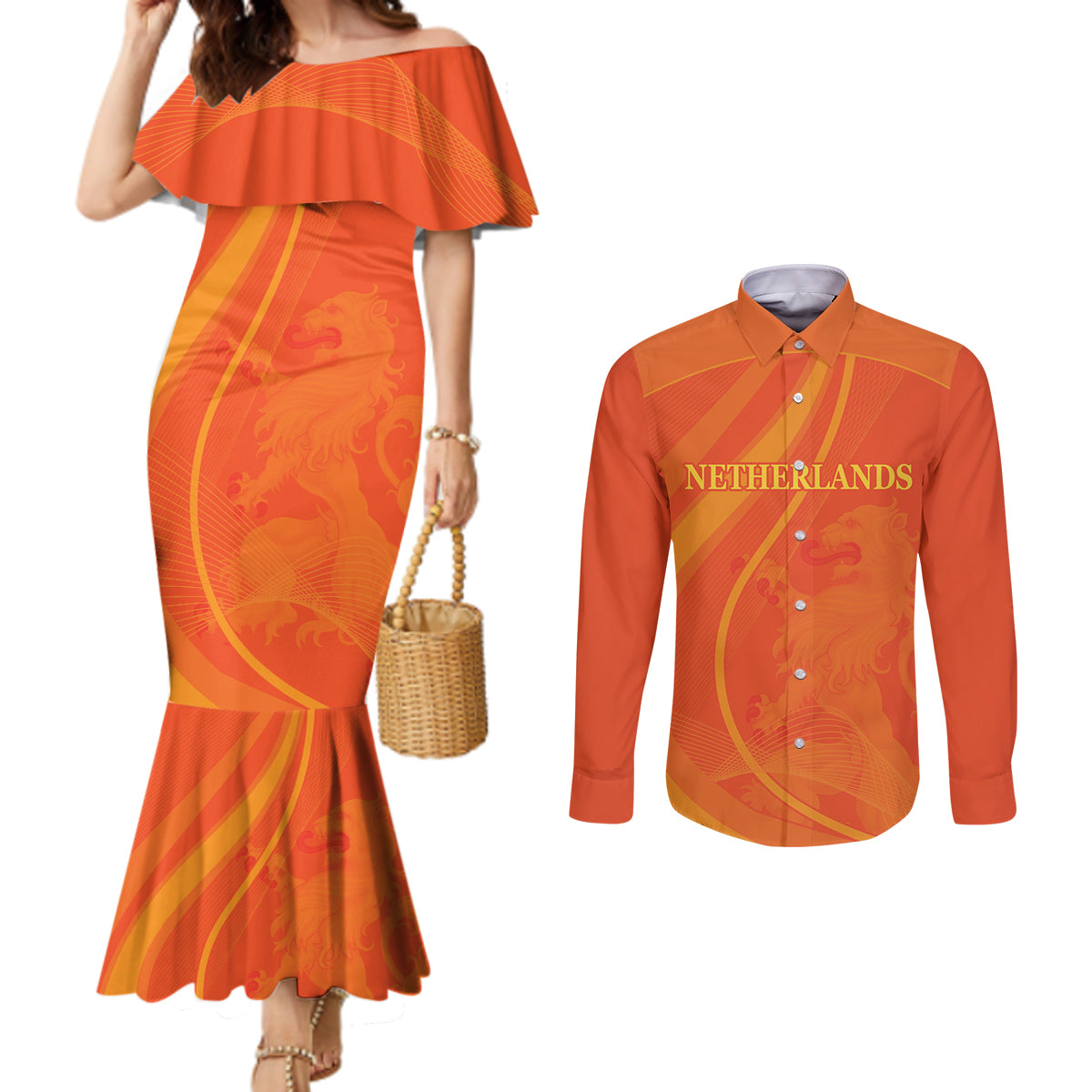 Netherlands Cricket World Cup 2024 Couples Matching Mermaid Dress and Long Sleeve Button Shirt The Flying Dutchmen Make Champions