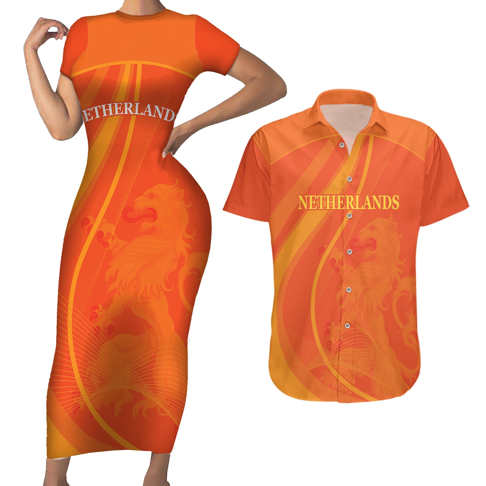 Netherlands Cricket World Cup 2024 Couples Matching Short Sleeve Bodycon Dress and Hawaiian Shirt The Flying Dutchmen Make Champions LT9 - Wonder Print Shop