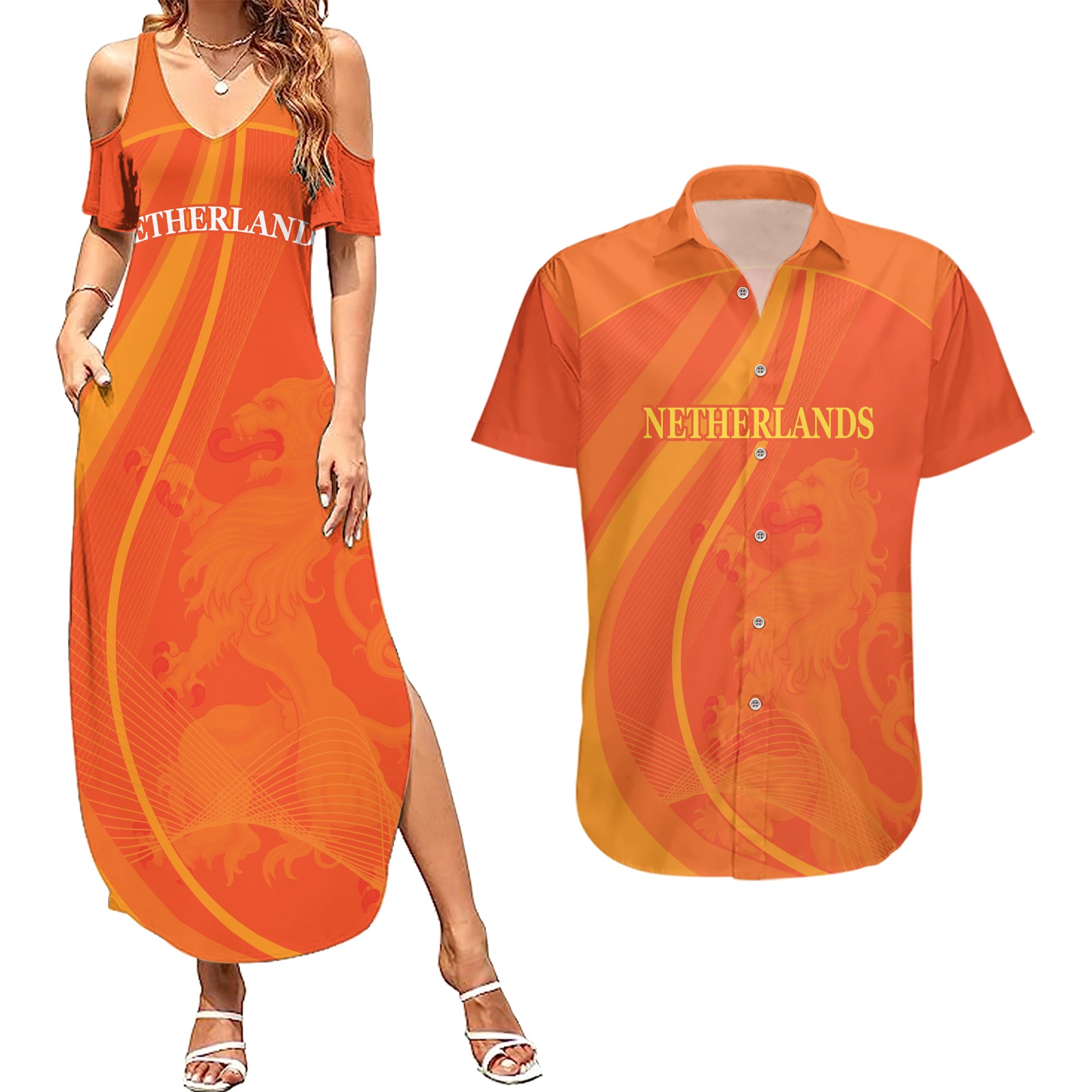 Netherlands Cricket World Cup 2024 Couples Matching Summer Maxi Dress and Hawaiian Shirt The Flying Dutchmen Make Champions LT9 - Wonder Print Shop