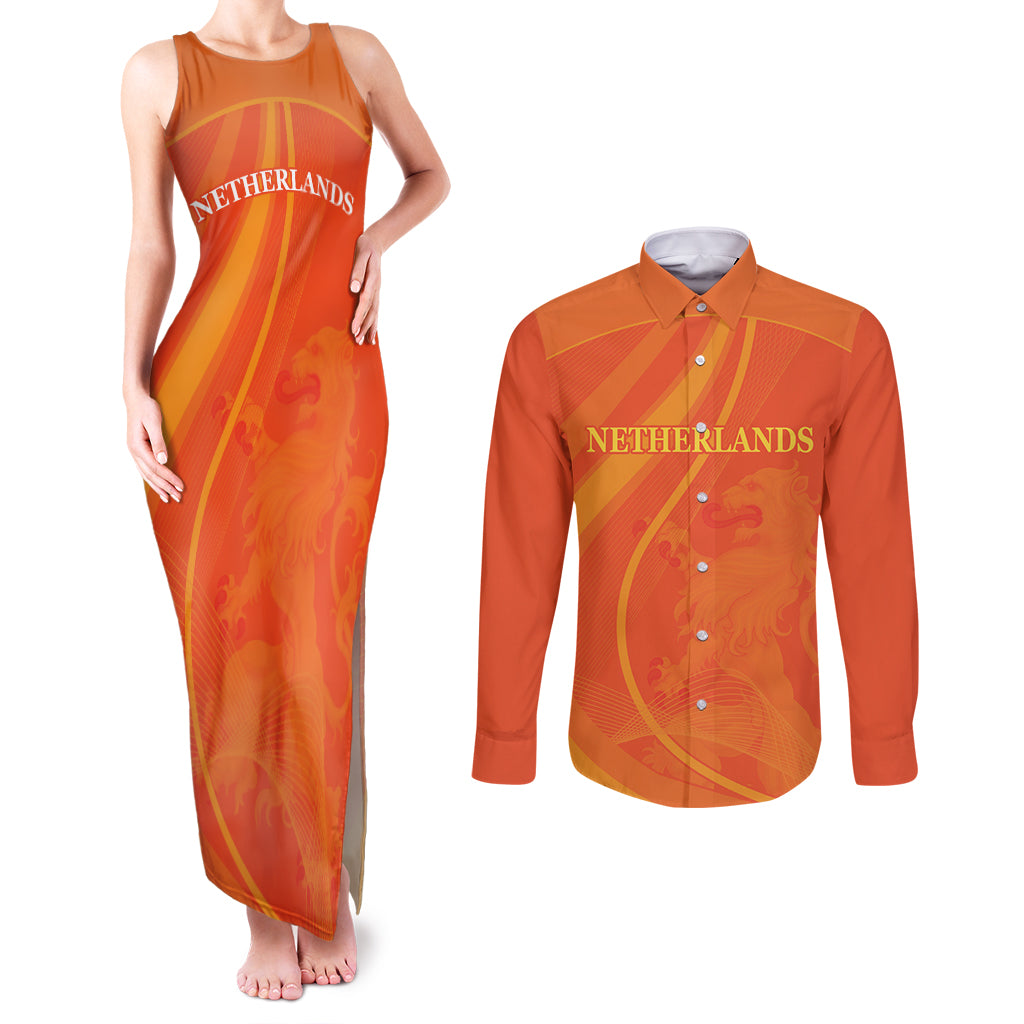 Netherlands Cricket World Cup 2024 Couples Matching Tank Maxi Dress and Long Sleeve Button Shirt The Flying Dutchmen Make Champions LT9 - Wonder Print Shop