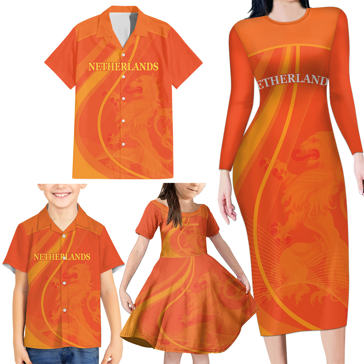 Netherlands Cricket World Cup 2024 Family Matching Long Sleeve Bodycon Dress and Hawaiian Shirt The Flying Dutchmen Make Champions LT9 - Wonder Print Shop