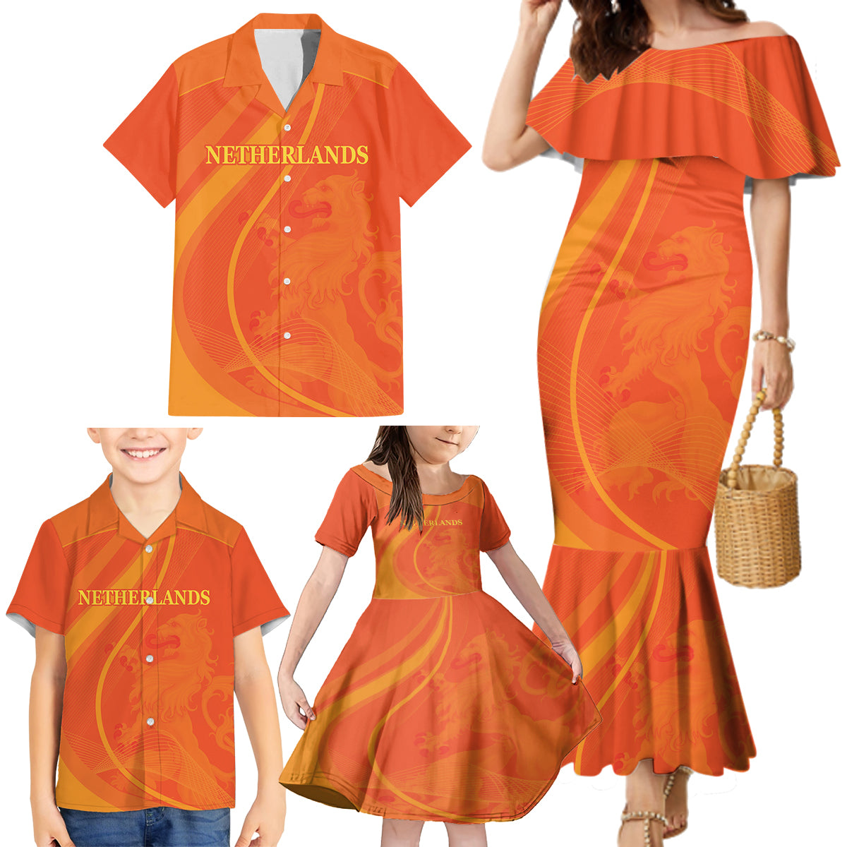 Netherlands Cricket World Cup 2024 Family Matching Mermaid Dress and Hawaiian Shirt The Flying Dutchmen Make Champions LT9 - Wonder Print Shop