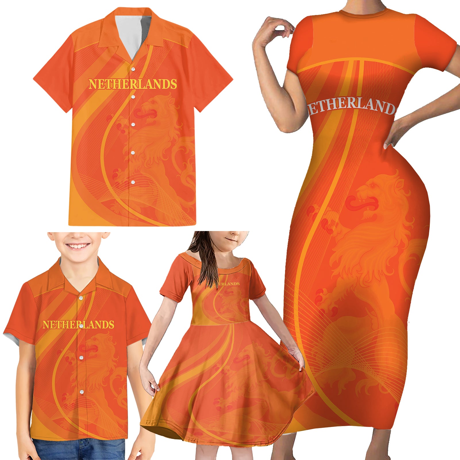 Netherlands Cricket World Cup 2024 Family Matching Short Sleeve Bodycon Dress and Hawaiian Shirt The Flying Dutchmen Make Champions - Wonder Print Shop