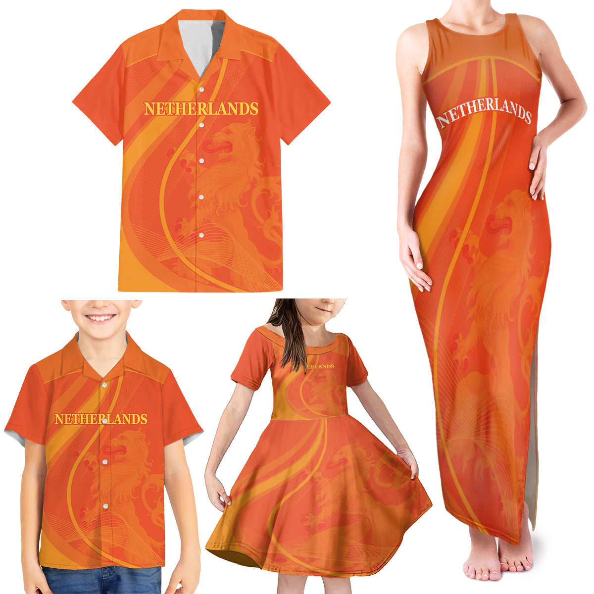 Netherlands Cricket World Cup 2024 Family Matching Tank Maxi Dress and Hawaiian Shirt The Flying Dutchmen Make Champions - Wonder Print Shop